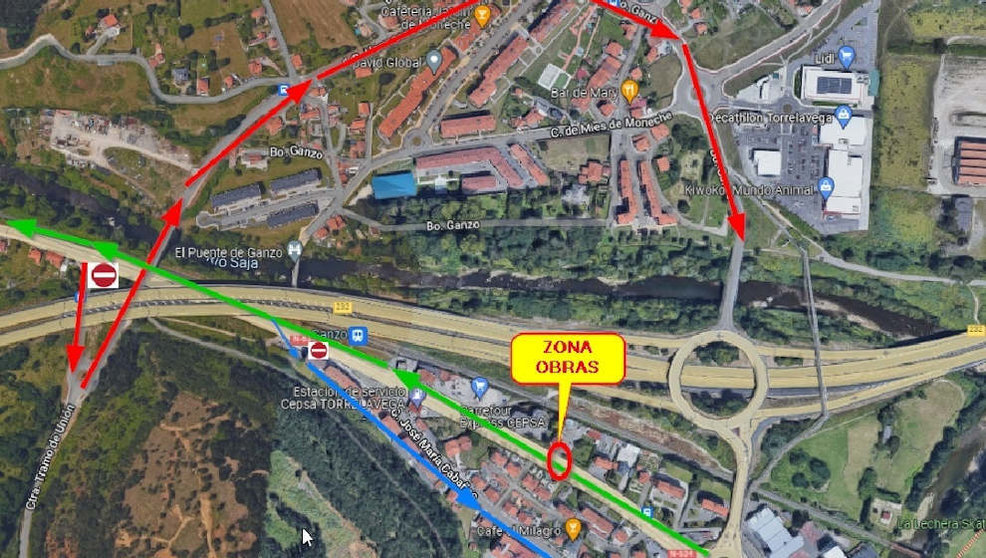 Mapa de desvío del tráfico por obras en la Avenida de Oviedo