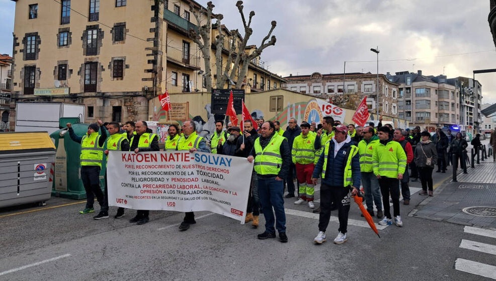 Manifestación de la plantilla de Katoen Natie el pasado 23 de diciembre en Torrelavega