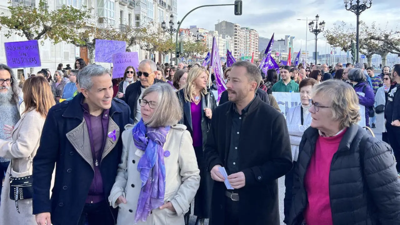 Miembros del PSOE en la manifestación del 25N en Santander